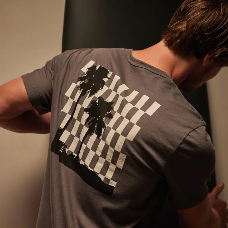 Checkered Palm Tree Graphic Tee - Raccoon Grey/White sold by James Perse