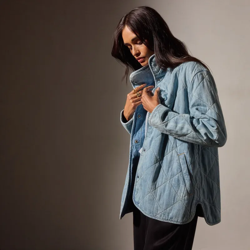 Diamond Quilted Denim Jacket - Bleach Wash sold by James Perse