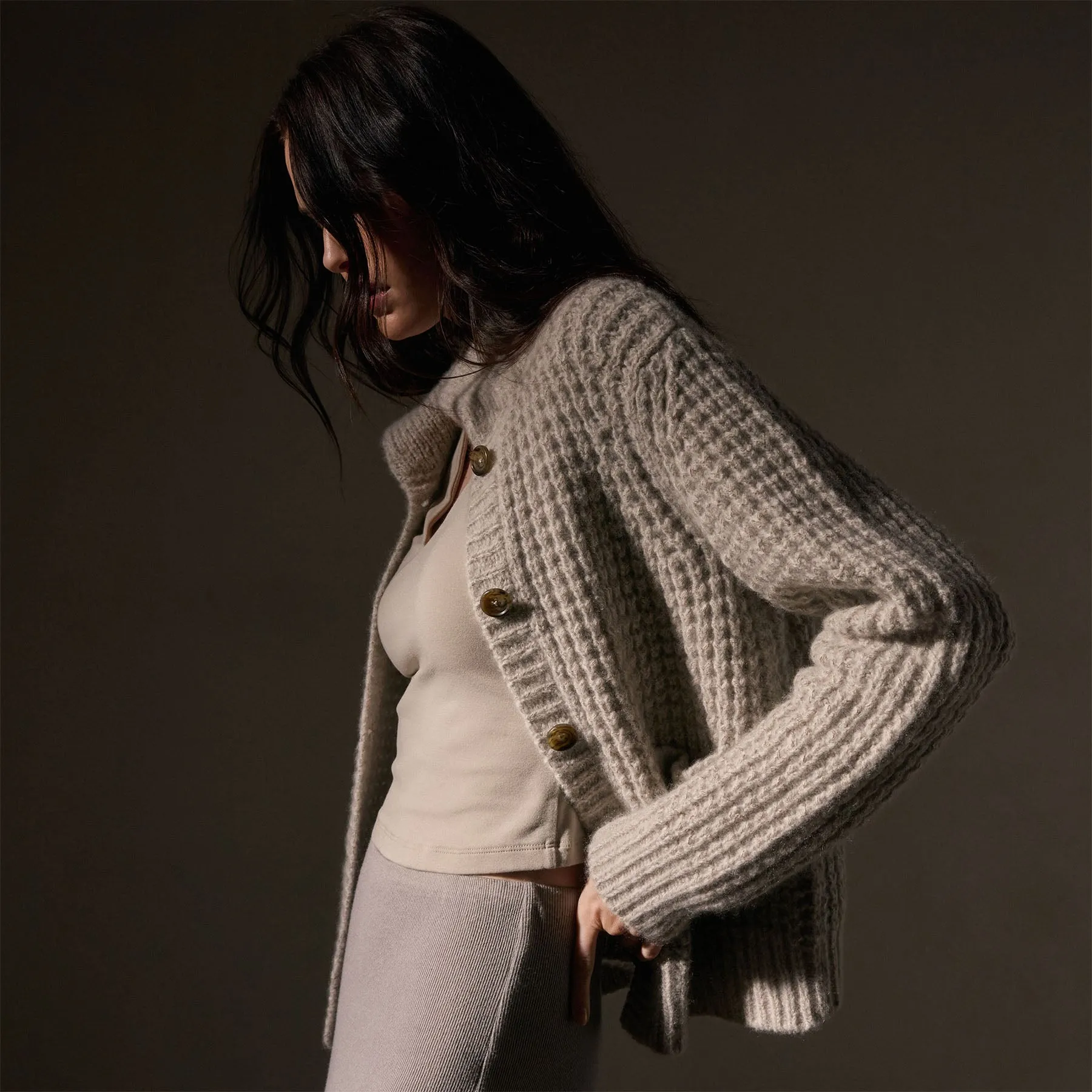 Cashmere Chunky Waffle Cardigan - Hazel sold by James Perse