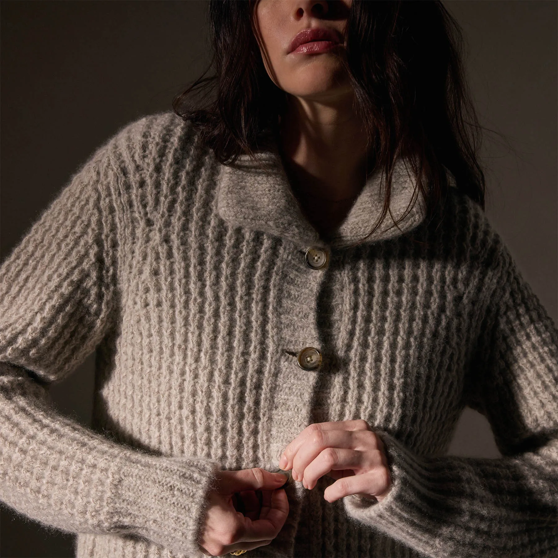 カーディガン HUECLOSET Waffle linen two-tone knit cardigan VIISHOW Long Sleeve Cardigan with Hoodie for Women Casual