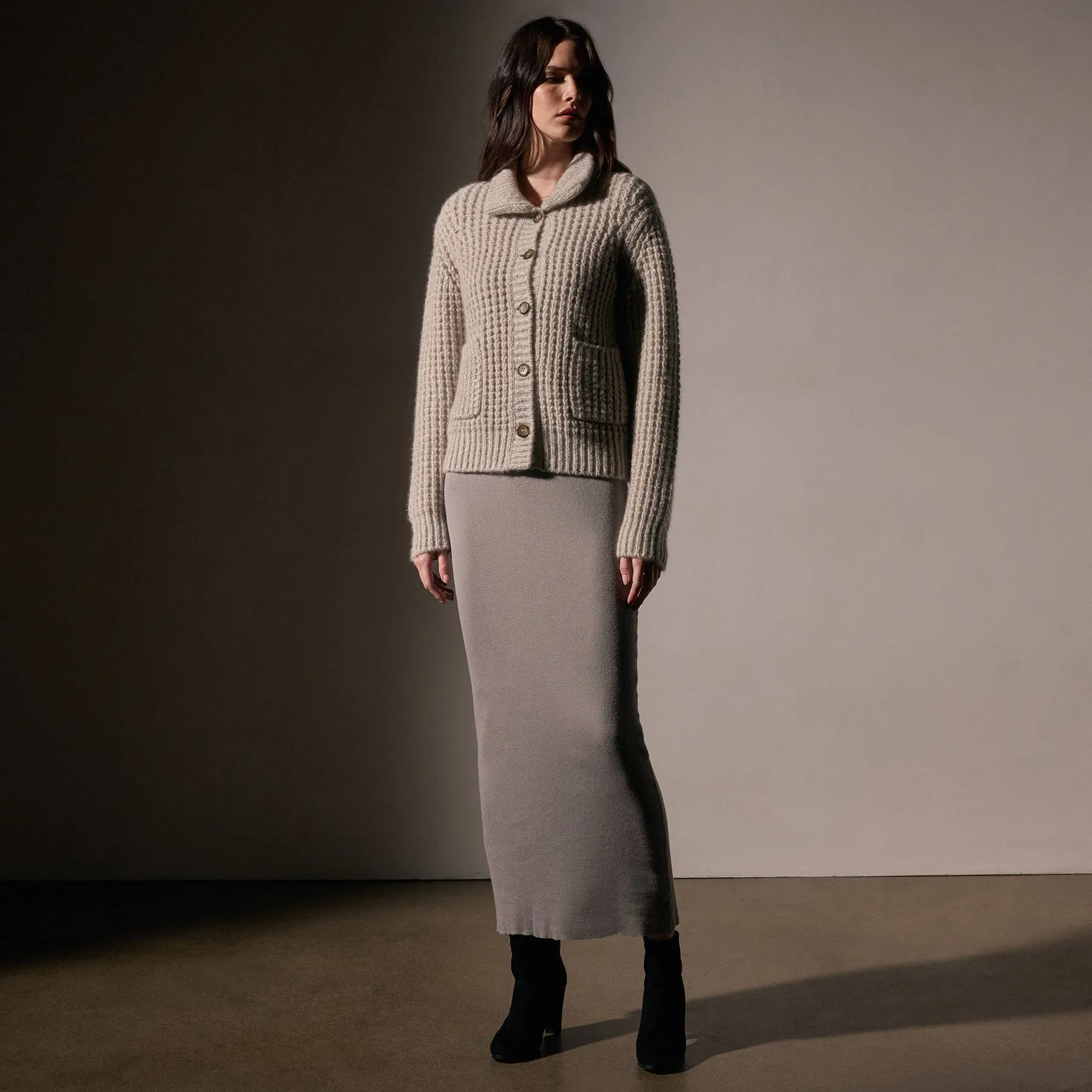 Cashmere Chunky Waffle Cardigan - Hazel sold by James Perse product image thumbnail 5