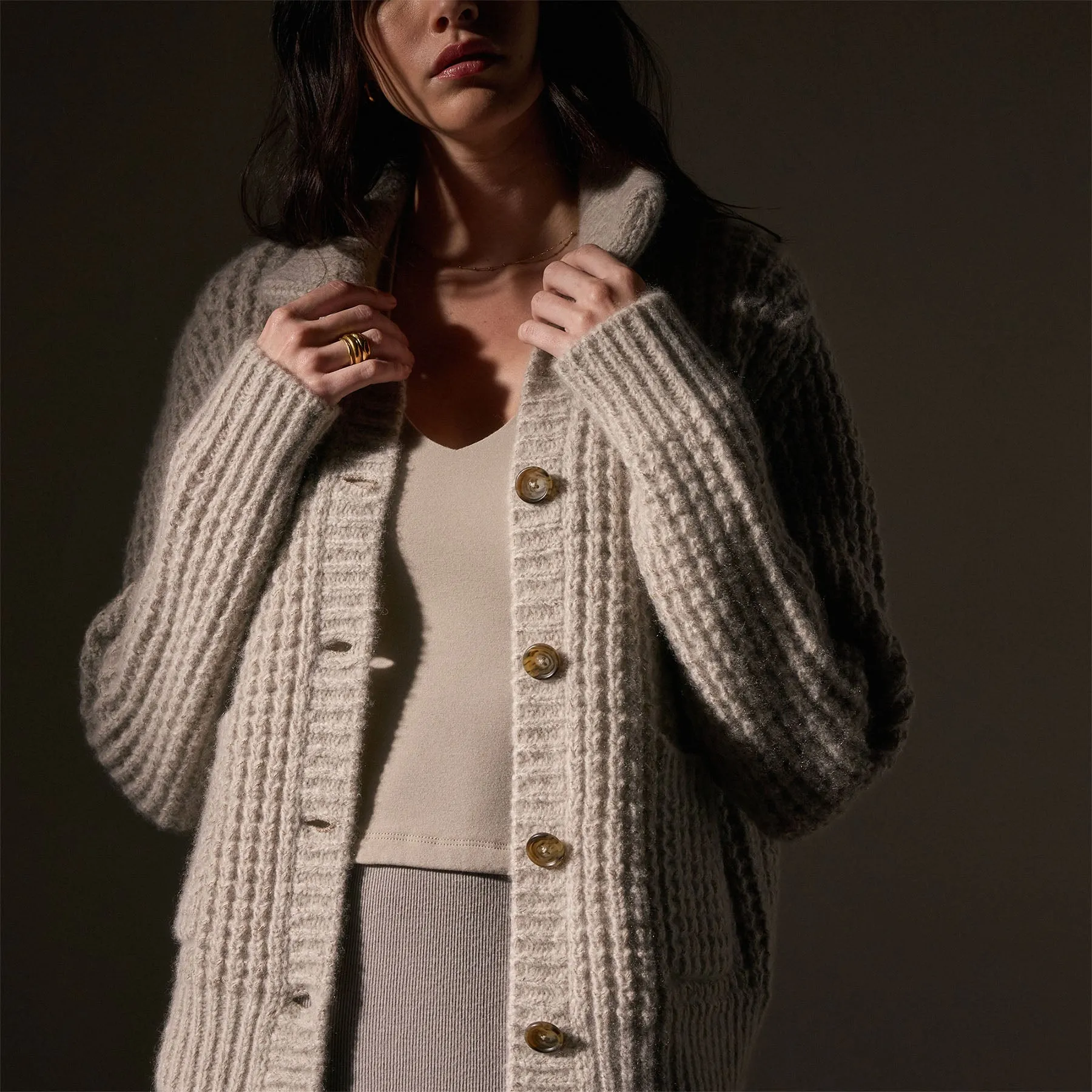 Cashmere Chunky Waffle Cardigan - Hazel sold by James Perse product image thumbnail 3