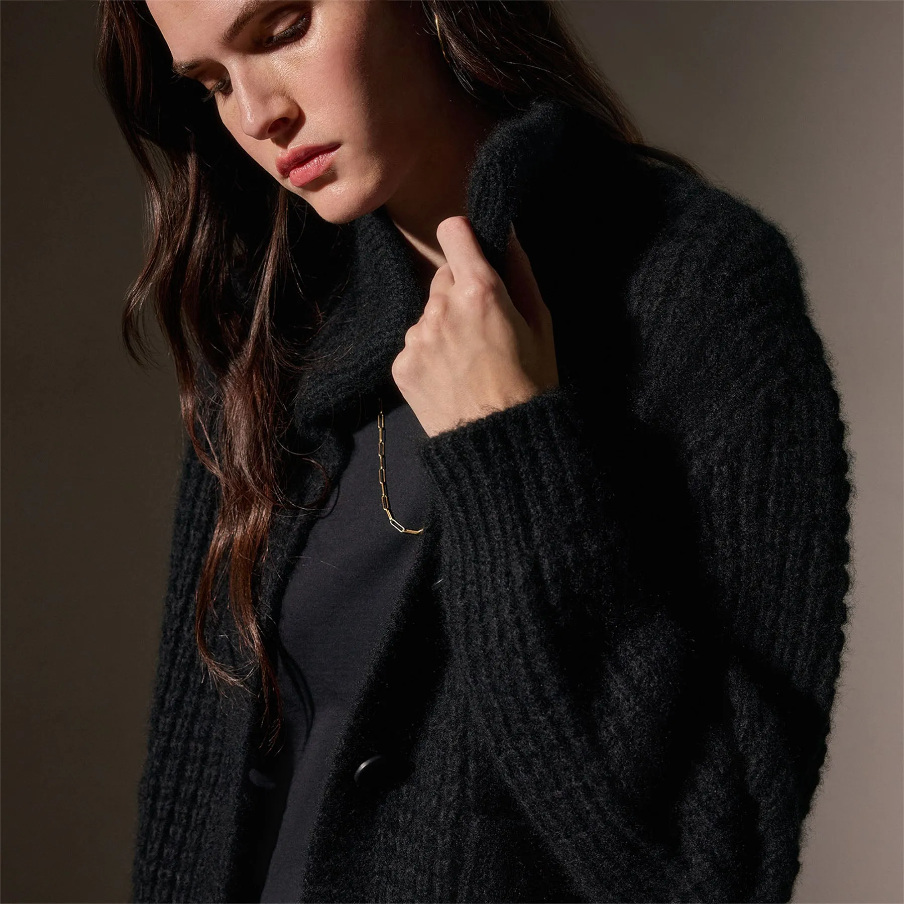 Cashmere Chunky Waffle Cardigan - True Black sold by James Perse product image thumbnail 3