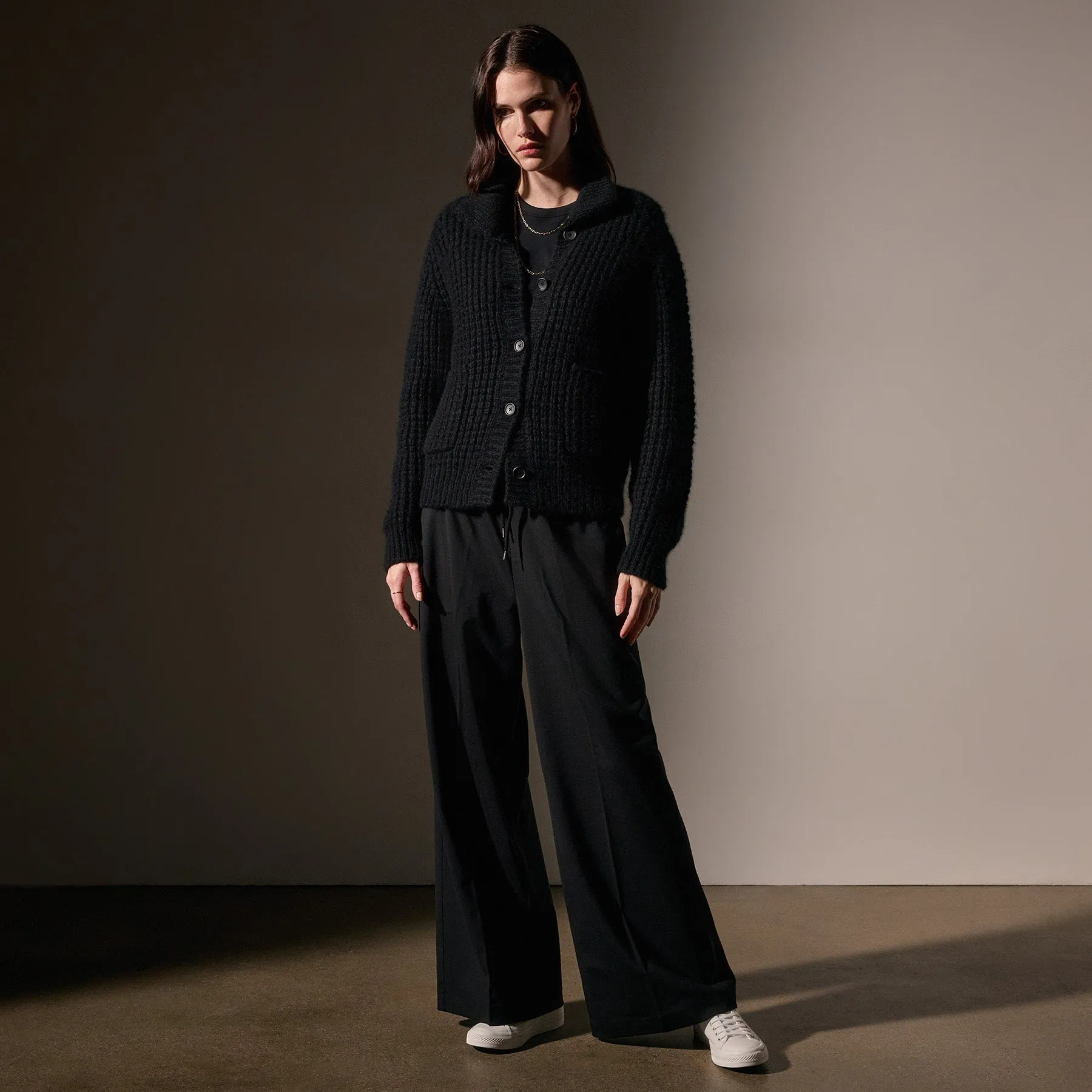 Cashmere Chunky Waffle Cardigan - True Black sold by James Perse product image thumbnail 4