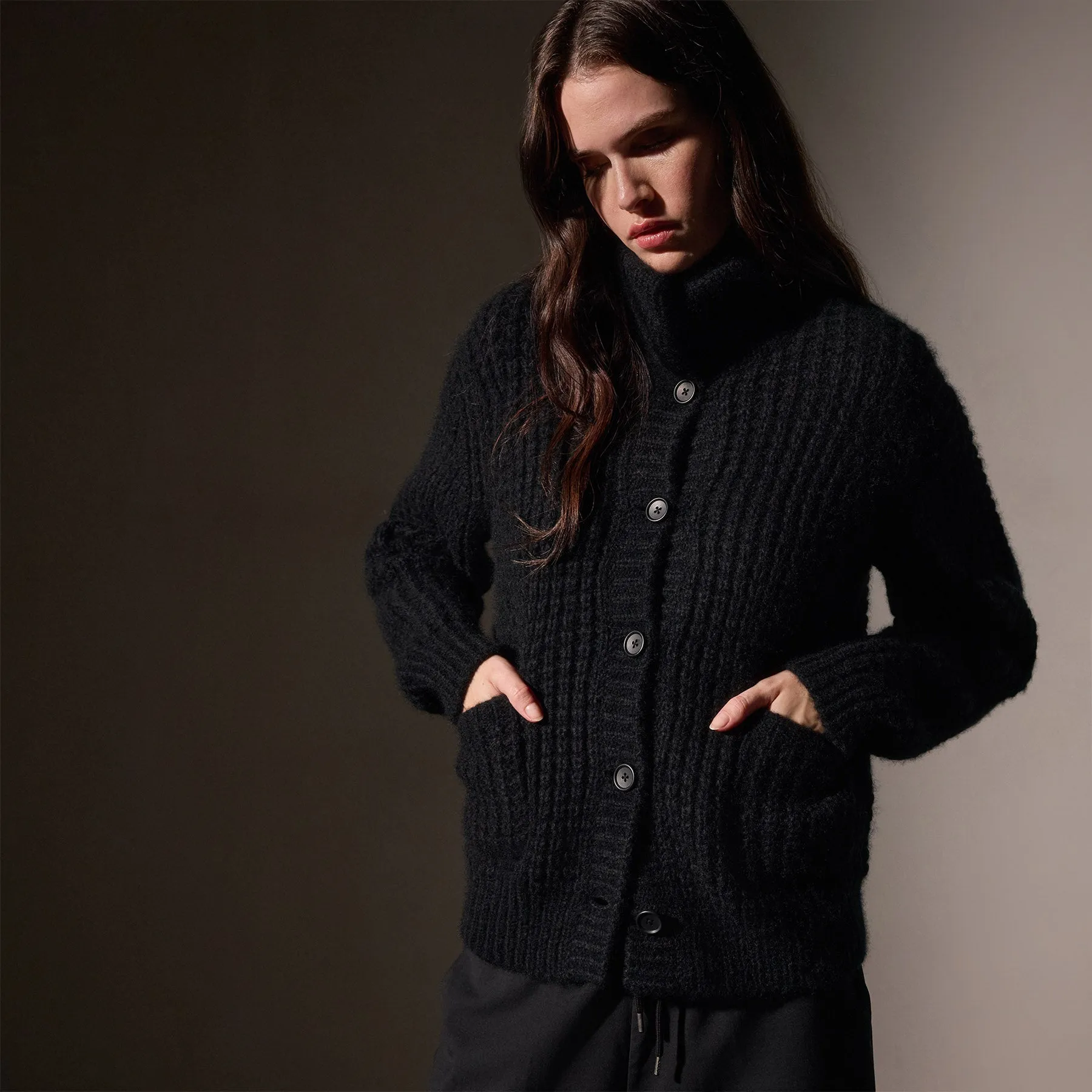 Cashmere Chunky Waffle Cardigan - True Black sold by James Perse product image thumbnail 2