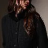 Cashmere Chunky Waffle Cardigan - True Black sold by James Perse
