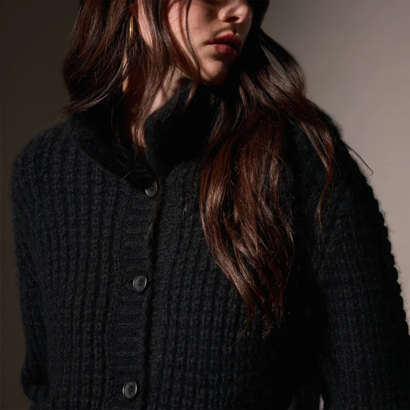 Cashmere Chunky Waffle Cardigan - True Black sold by James Perse