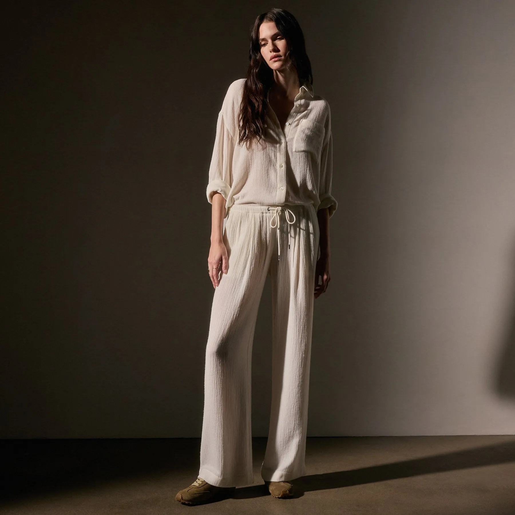 Pleated Wool Blend Pant - Ivory sold by James Perse