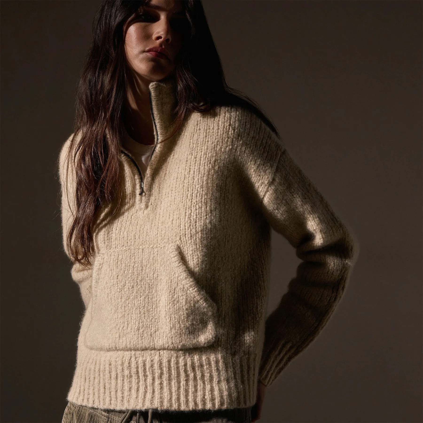 Cashmere Blend Half Zip Sweater - Biscotti sold by James Perse