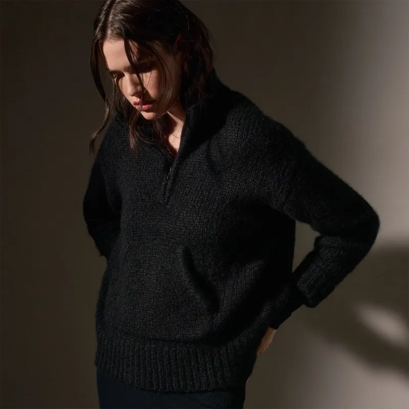 Cashmere Blend Half Zip Sweater - Black sold by James Perse
