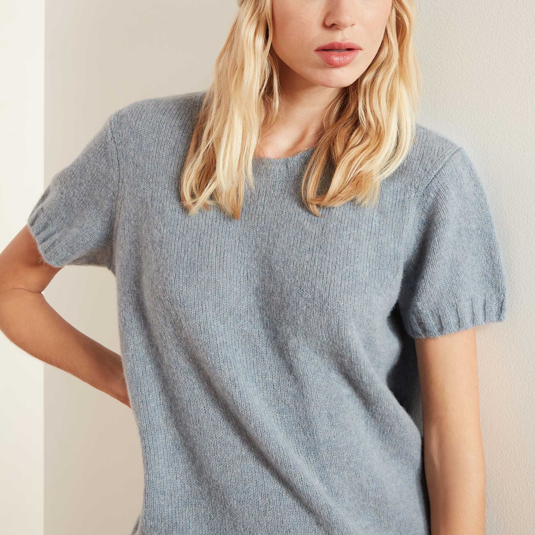 Lightweight Cashmere Short Sleeve Sweater - Dusty Sky sold by James Perse product image thumbnail 2