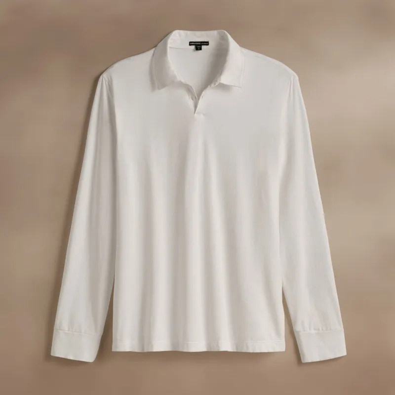 Heavy Luxe Jersey Long Sleeve Polo - White sold by James Perse