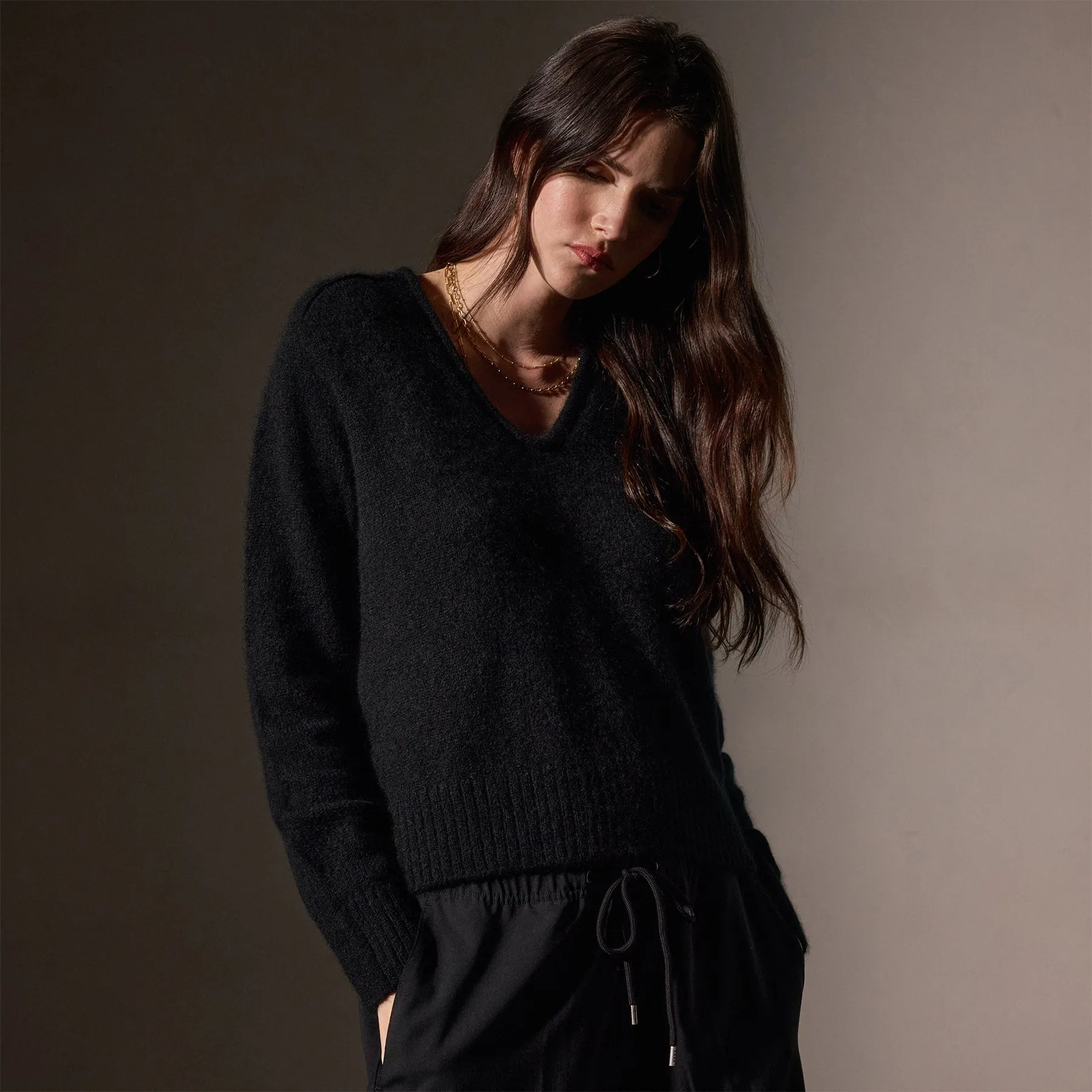 Cashmere Soft V Sweater - True Black sold by James Perse
