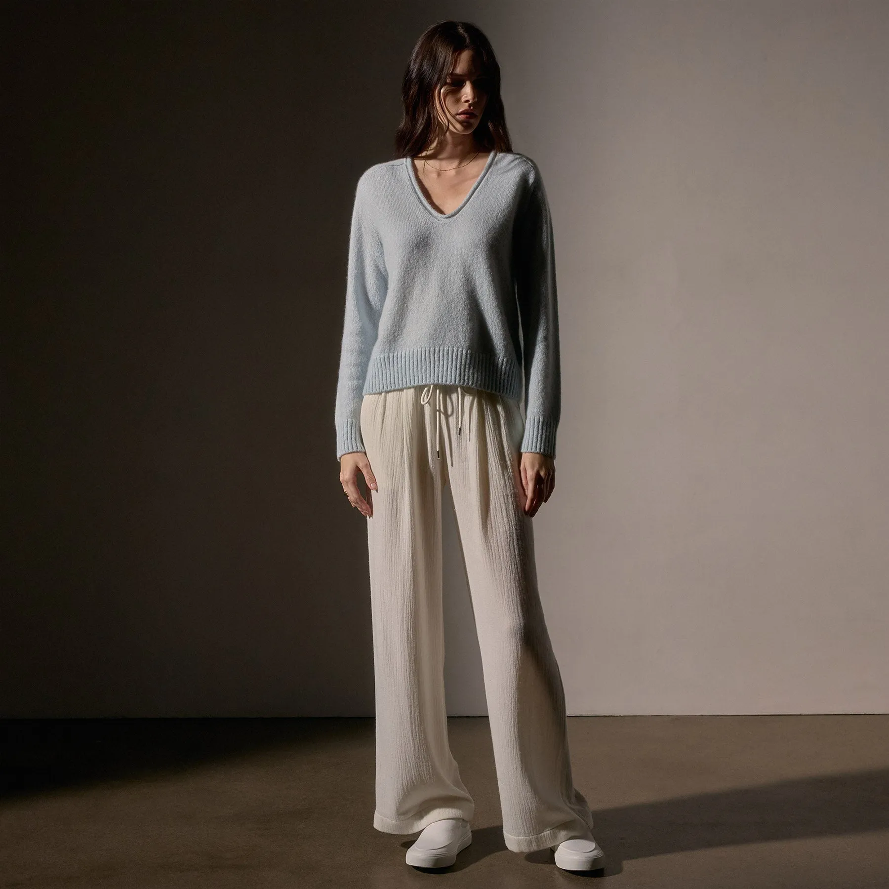 Cashmere Soft V Sweater - Pale Blue sold by James Perse product image thumbnail 3