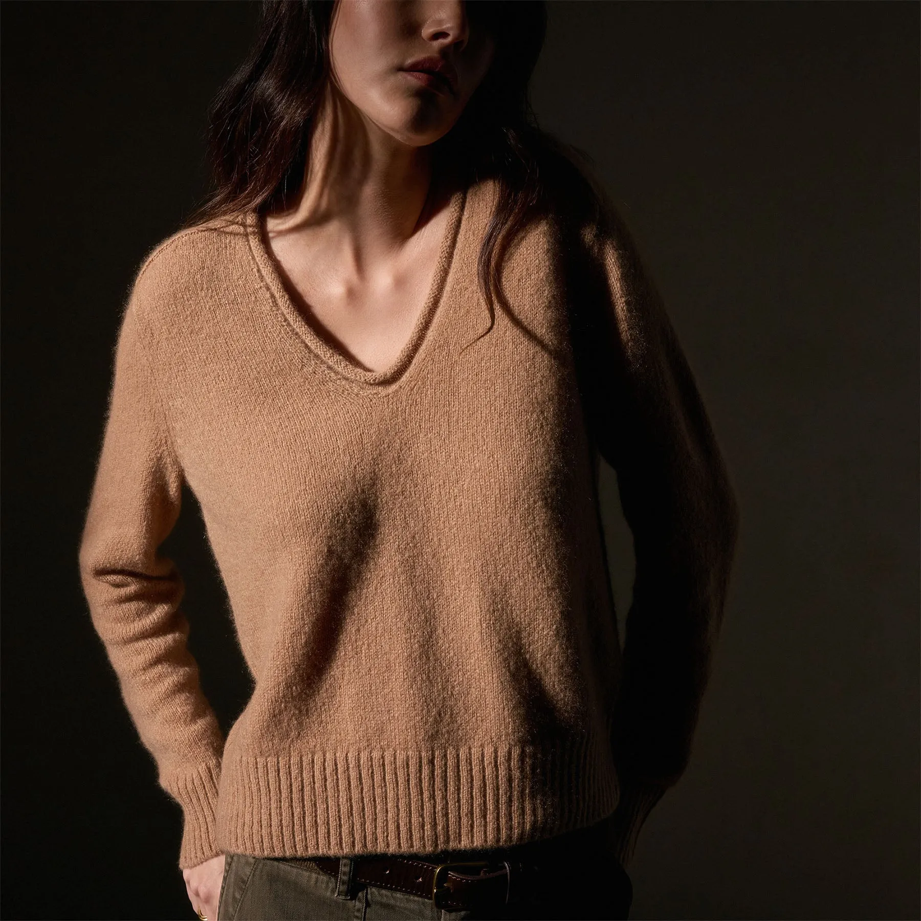 Cashmere Soft V Sweater - Camel sold by James Perse