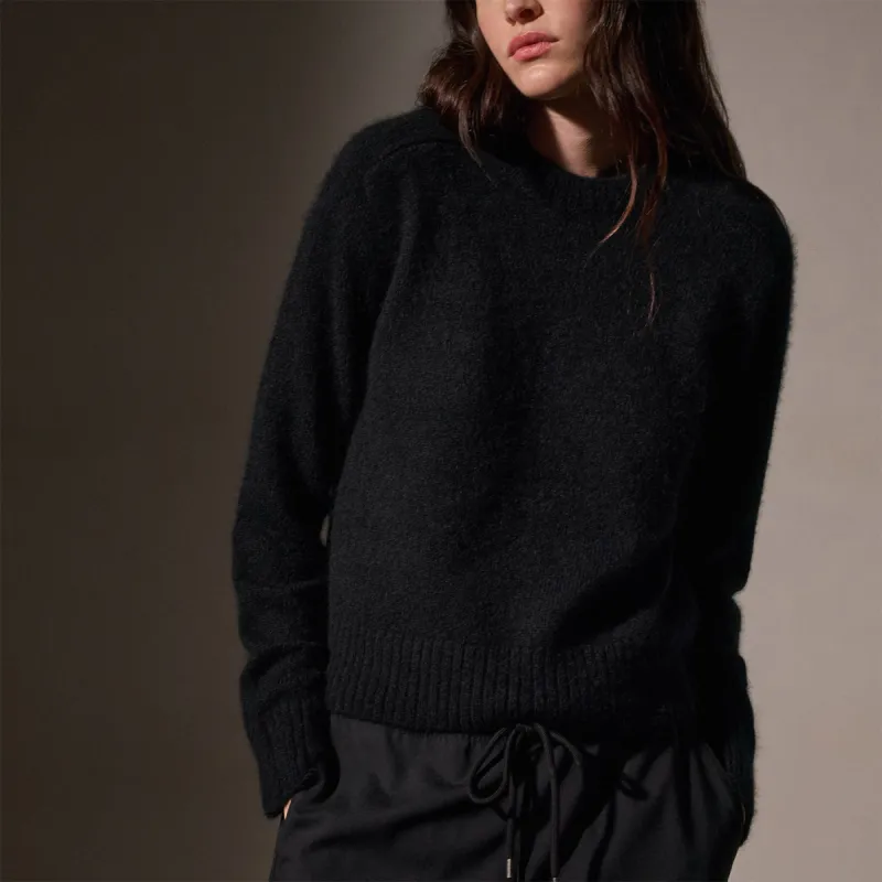 Cashmere Saddle Shoulder Crew Neck - True Black sold by James Perse