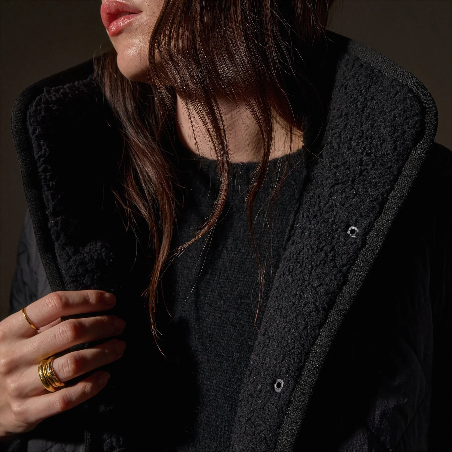 Sherpa Lined Insulated Snap Front Jacket - Black/Black sold by James Perse product image thumbnail 2