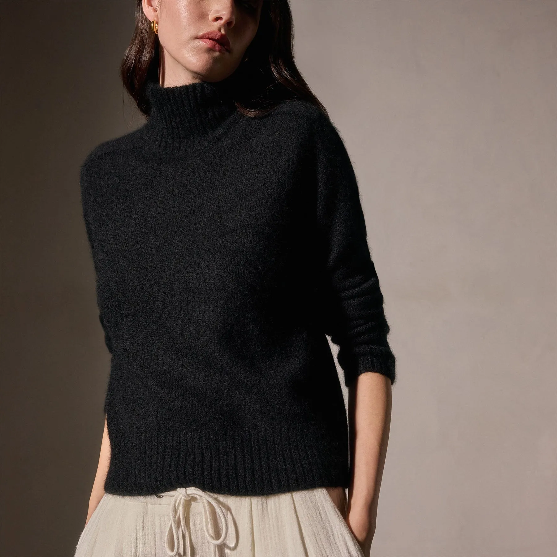Cashmere Funnel Neck Sweater - True Black sold by James Perse