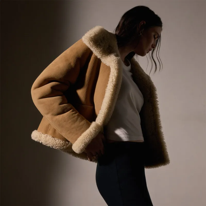 Cropped Shearling Jacket  - Caramel sold by James Perse