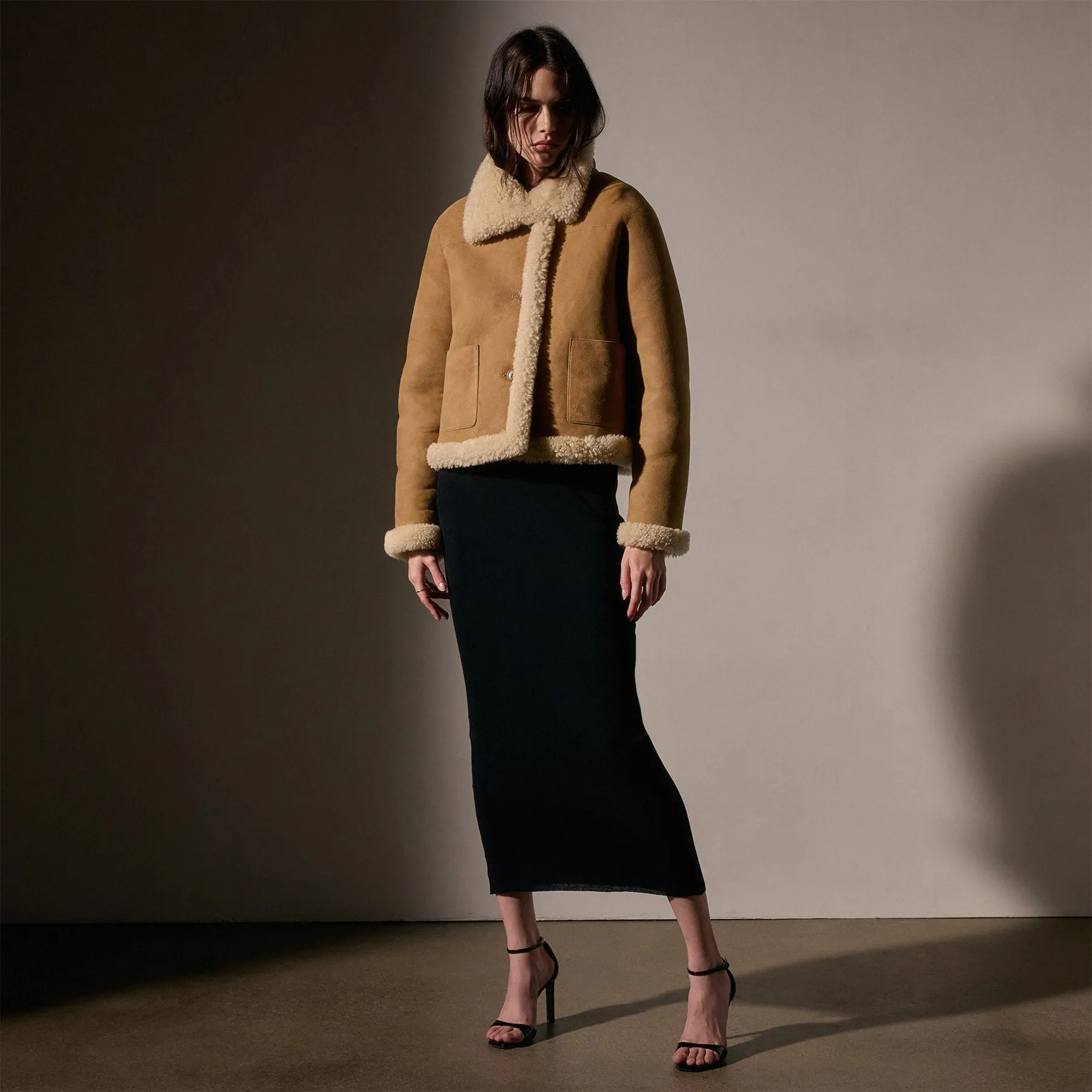 Cropped Shearling Jacket - Caramel sold by James Perse product image thumbnail 4