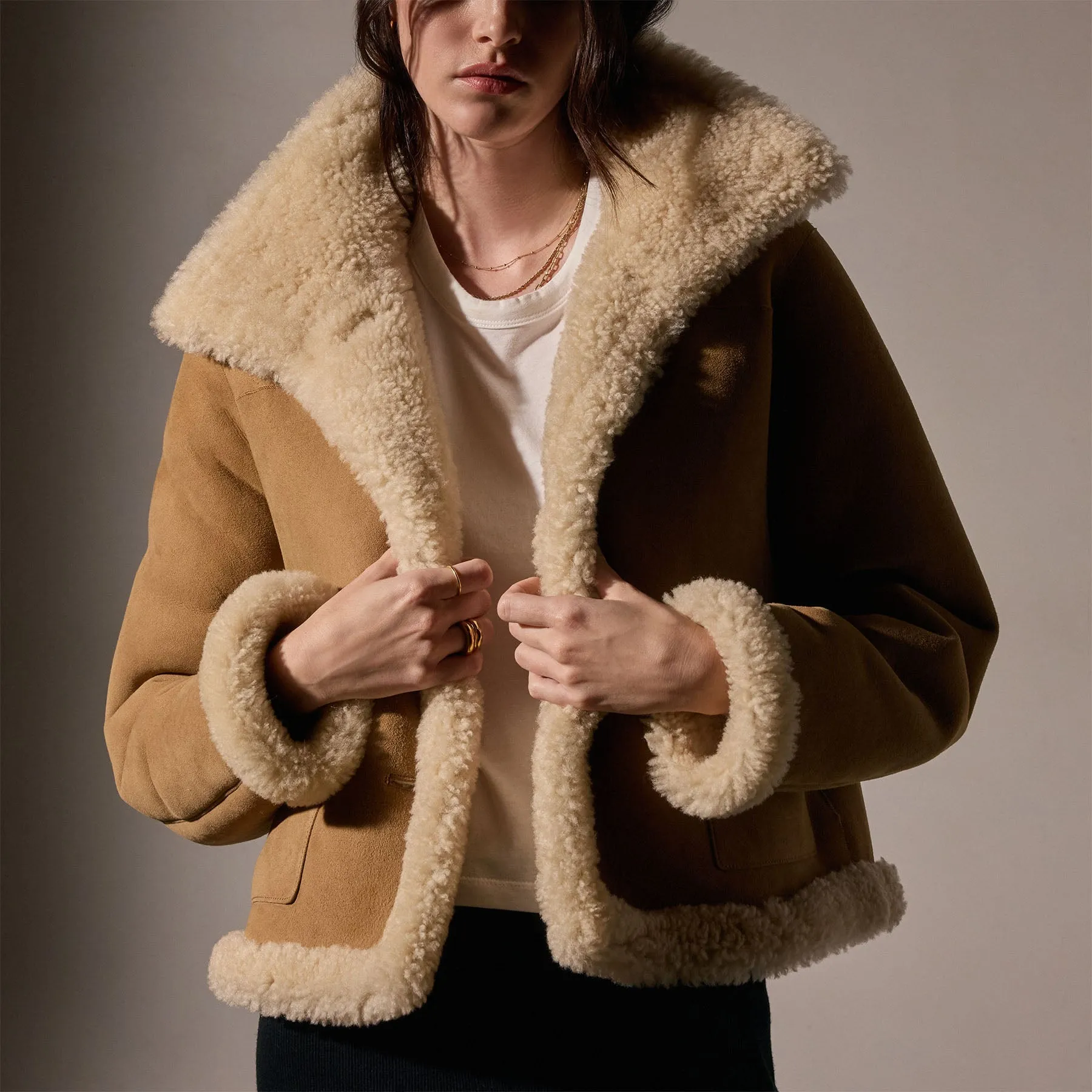 Cropped Shearling Jacket - Caramel sold by James Perse product image thumbnail 2
