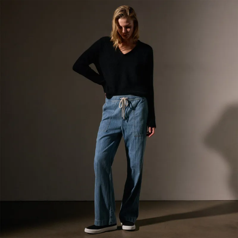 Wide Leg Pull On Denim Pant - Mid Bleach Wash sold by James Perse