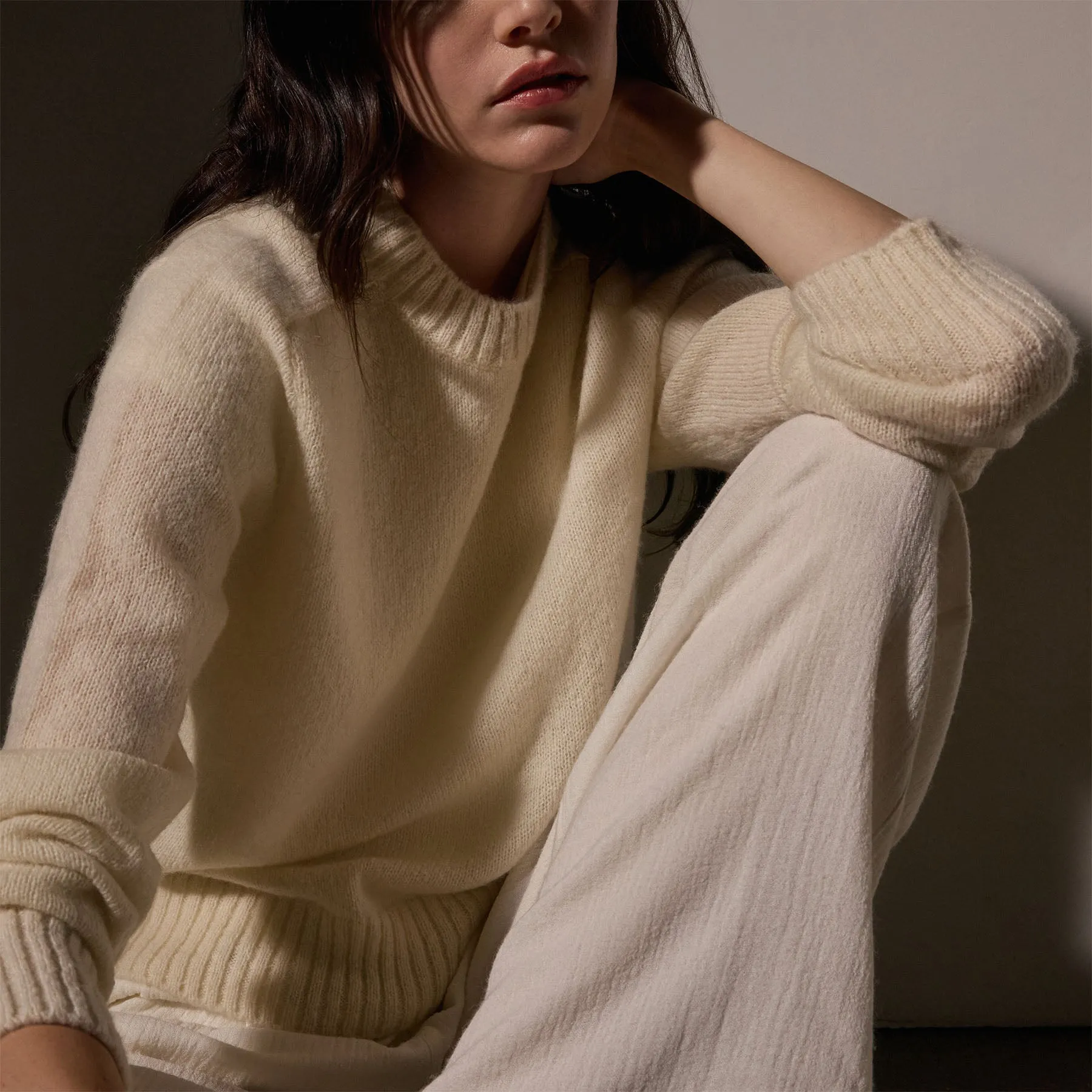 Cashmere Saddle Shoulder Crew Neck - Ivory sold by James Perse