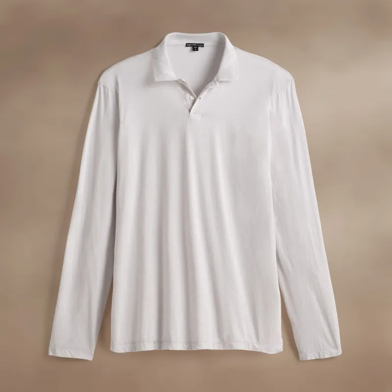 Luxe Lotus Jersey Long Sleeve Polo - Light Mist sold by James Perse
