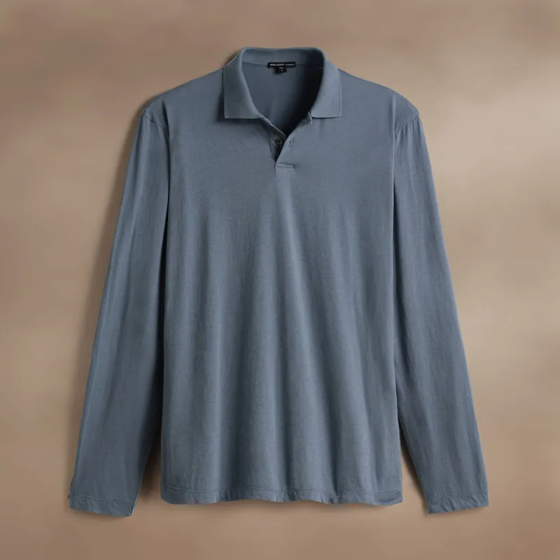 Luxe Lotus Jersey Long Sleeve Polo - Cascade sold by James Perse