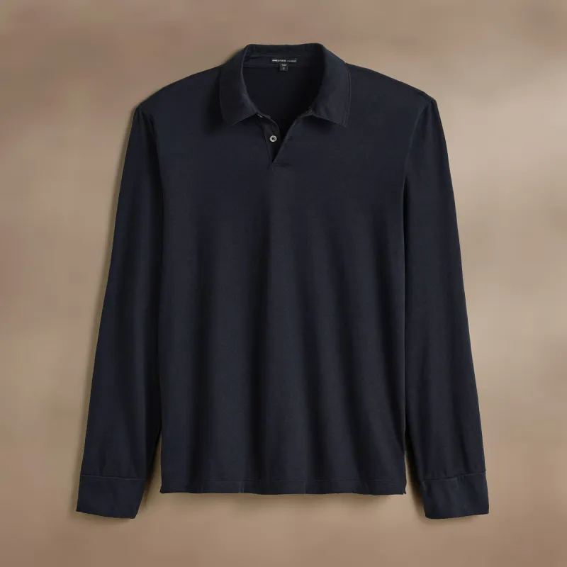 Heavy Luxe Jersey Long Sleeve Polo - French Navy sold by James Perse