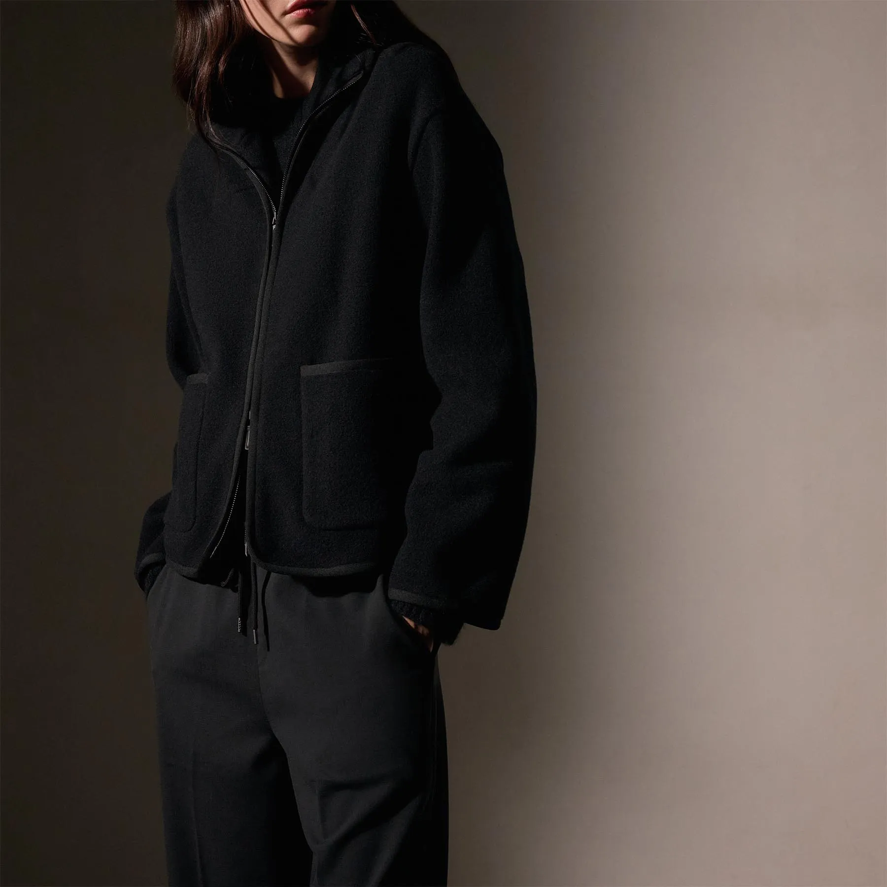 Wool Jersey Zip Up Jacket - Black sold by James Perse