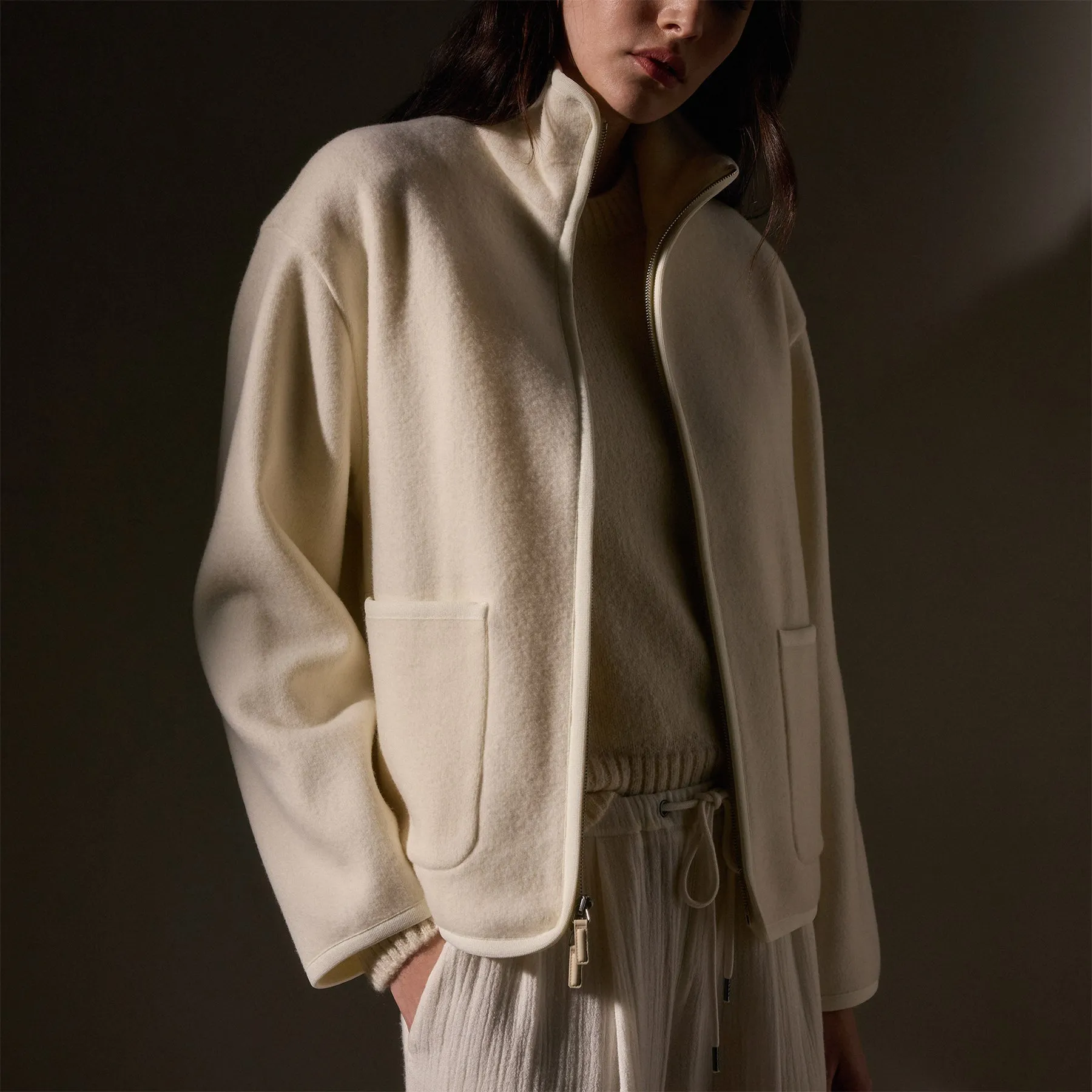 Wool Jersey Zip Up Jacket - Ivory sold by James Perse