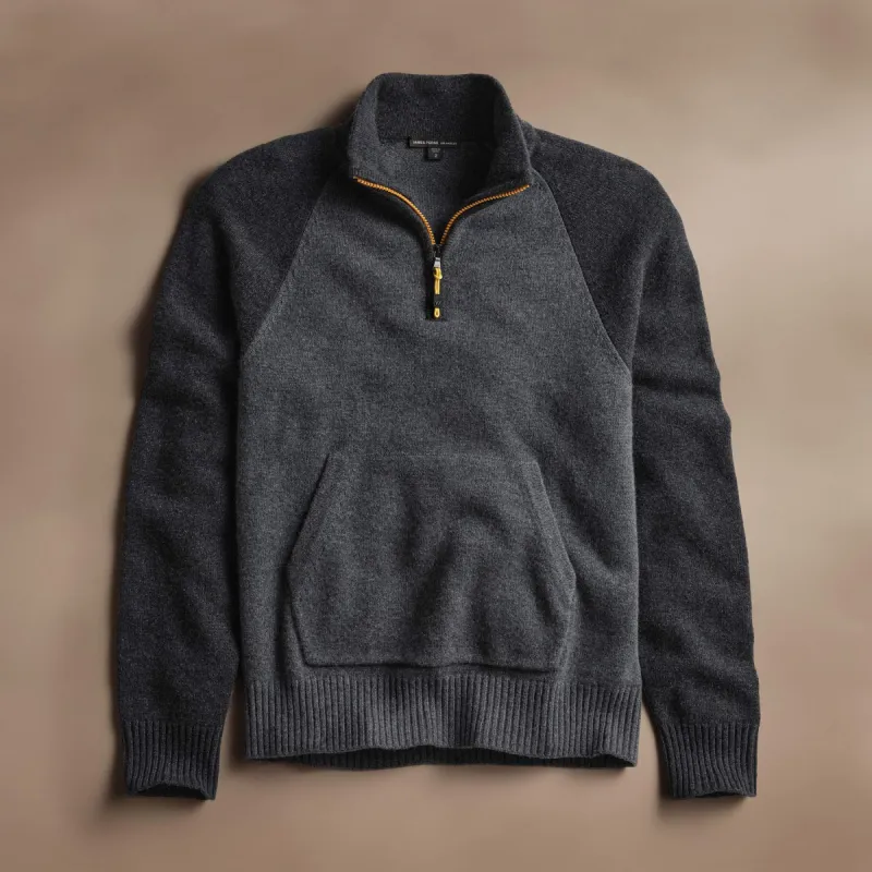 Recycled Cashmere Color Blocked Half Zip - Flannel/Coal sold by James Perse