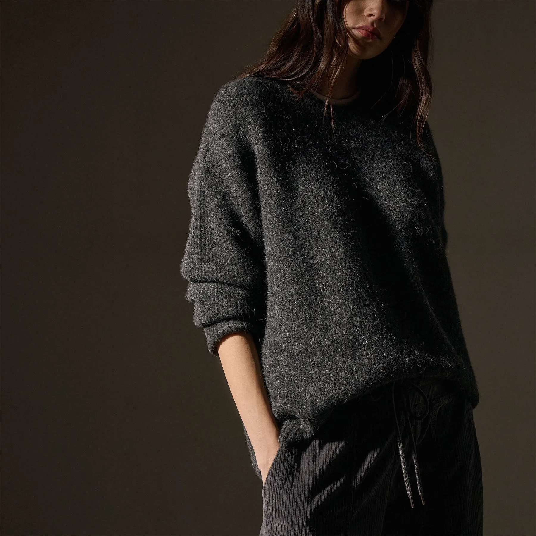 Oversized Waffle Knit Crew - Anthracite sold by James Perse