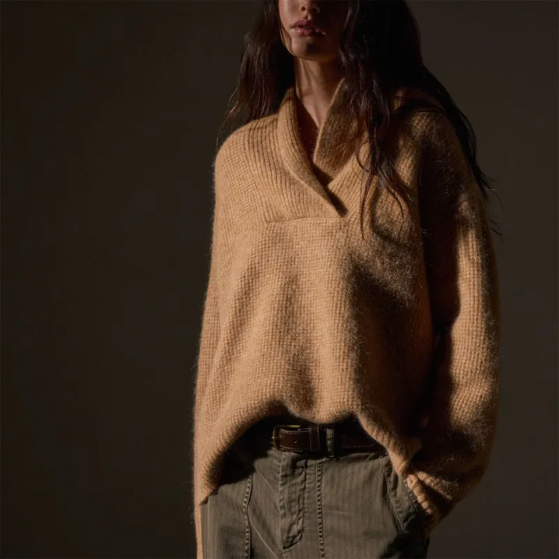 Waffle Knit Shawl Collar Sweater - Camel sold by James Perse