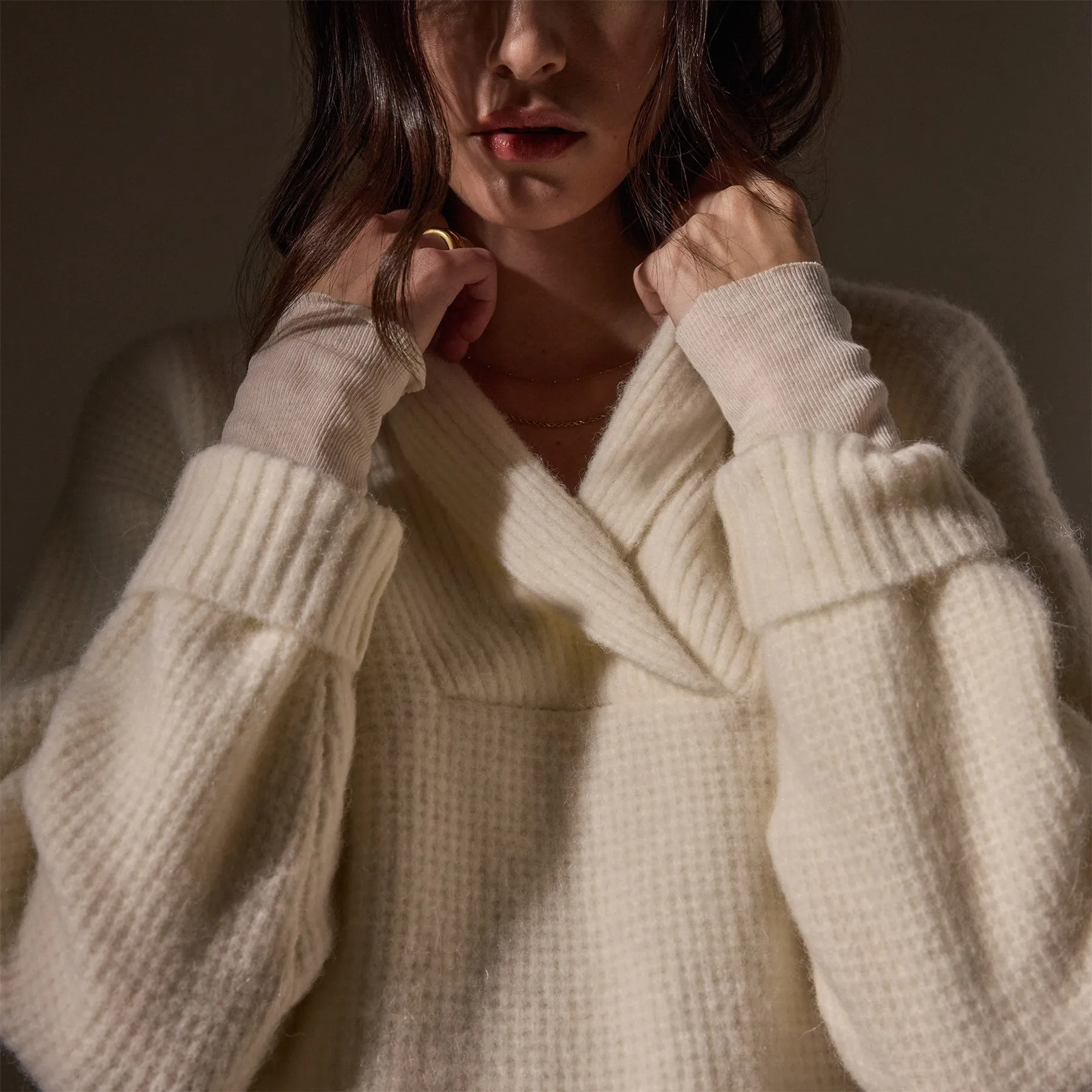 Waffle Knit Shawl Collar Sweater - Ivory sold by James Perse product image thumbnail 2