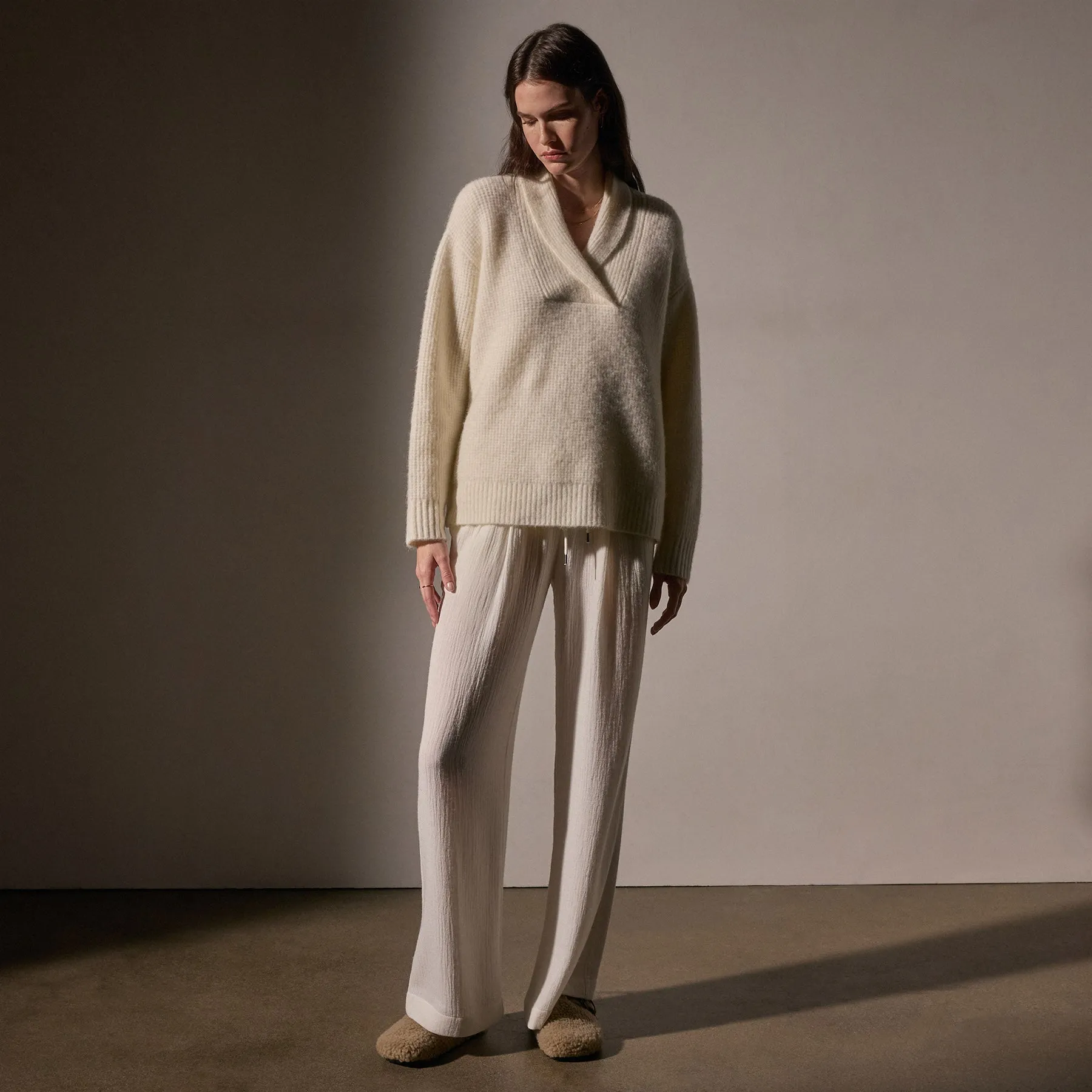 Waffle Knit Shawl Collar Sweater - Ivory sold by James Perse product image thumbnail 3