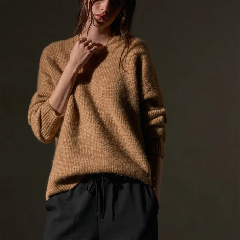 Oversized Waffle Knit Crew - Camel sold by James Perse