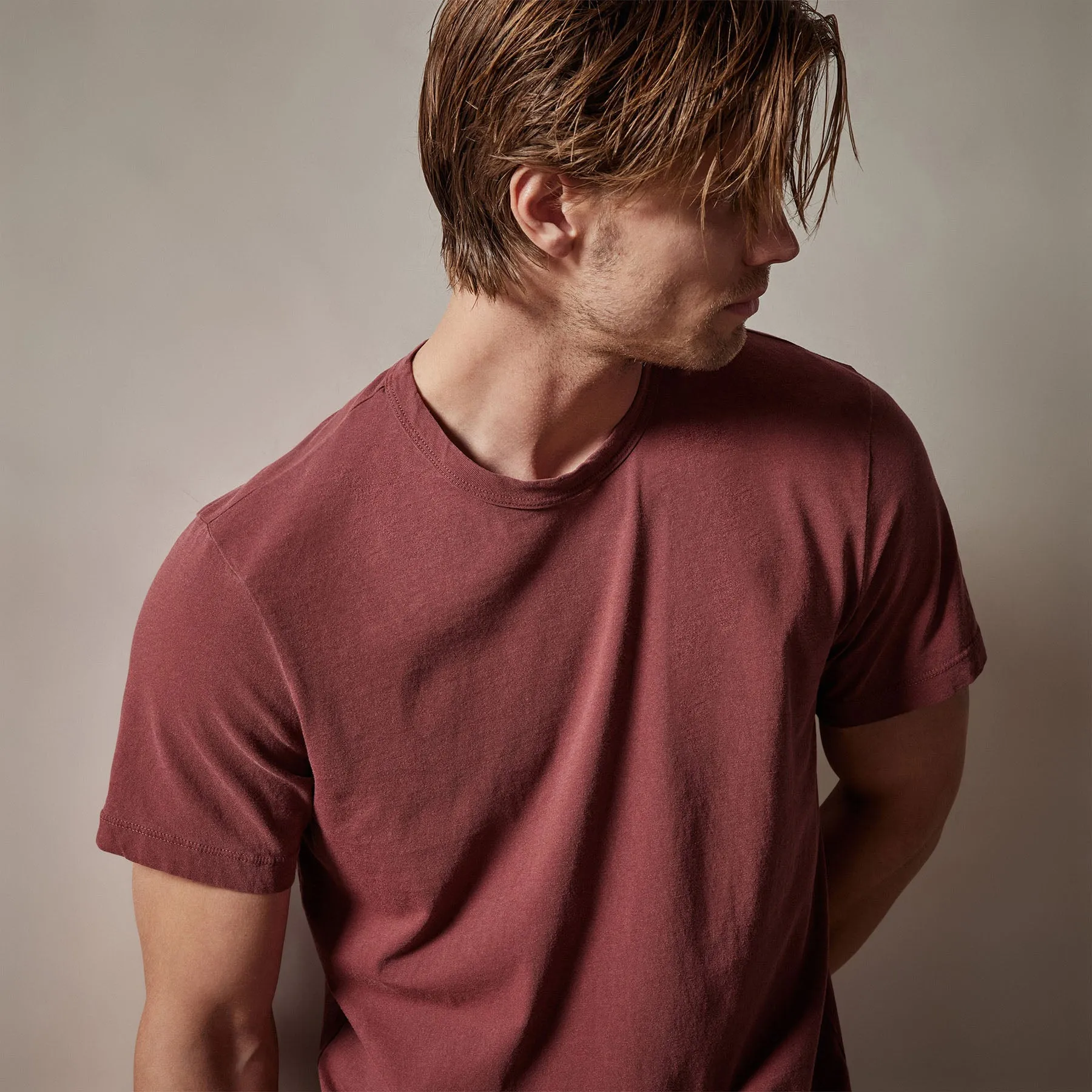 Short Sleeve Crew Neck - Claret Pigment sold by James Perse