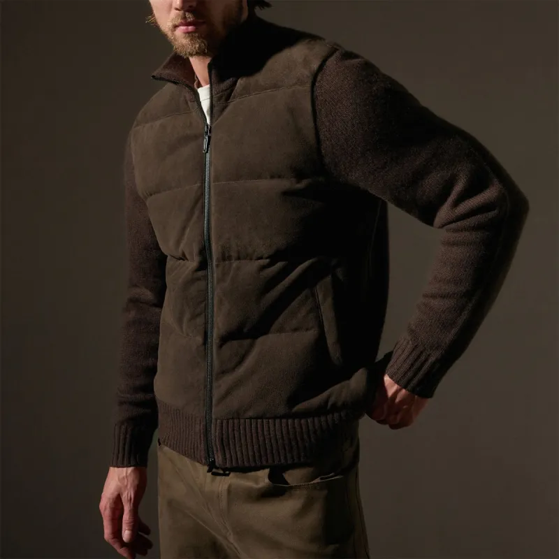 Suede Front Zip Up Sweater - Bronco made by James Perse