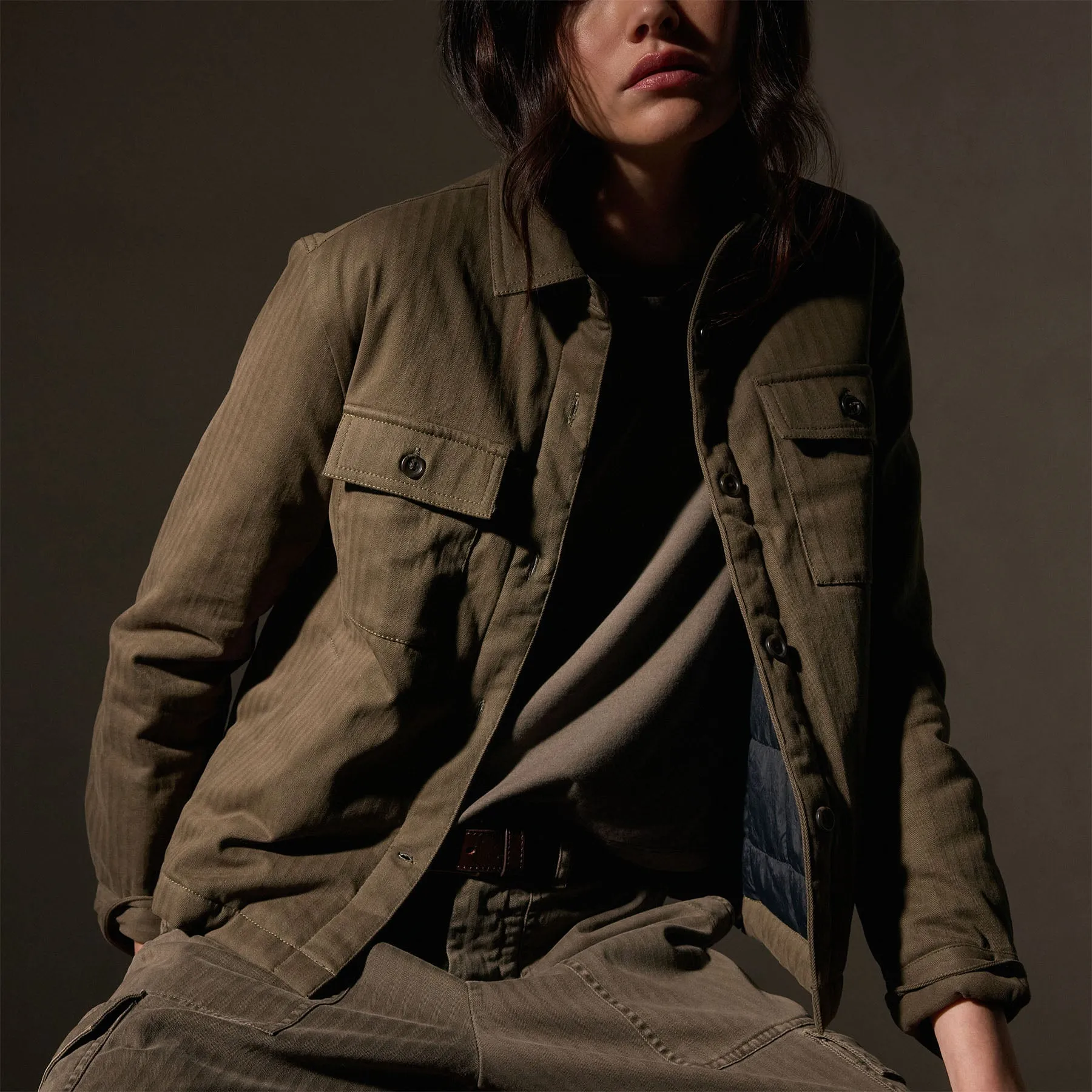 Herringbone Shirt Jacket - Army Green sold by James Perse