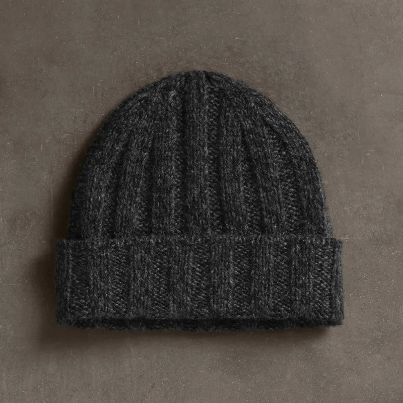 Recycled Cashmere 8 Ply Marled Beanie - Charcoal Marl sold by James Perse