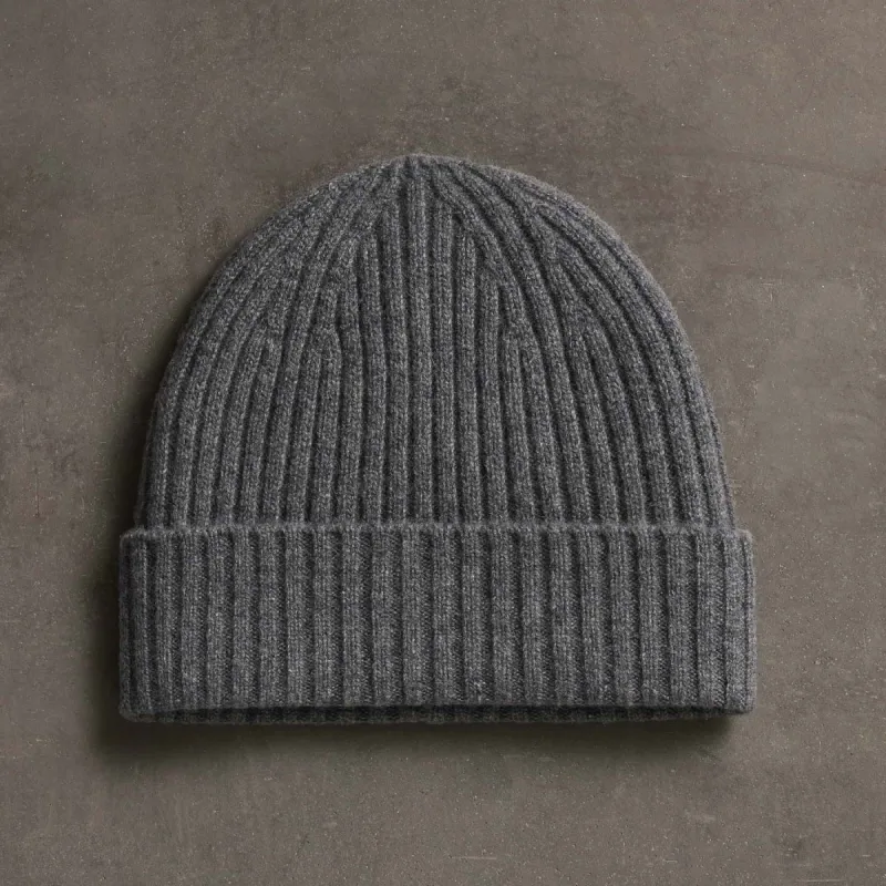 Recycled Cashmere Ribbed Beanie - Grey Felt sold by James Perse