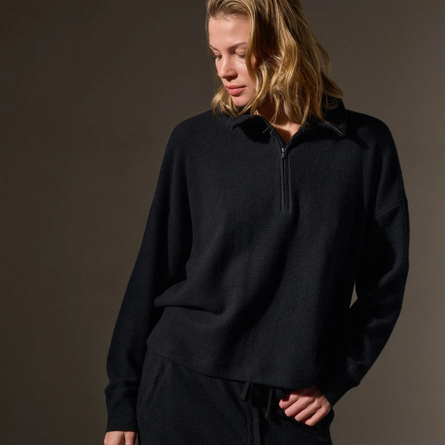 Brushed Thermal Half Zip - Black sold by James Perse