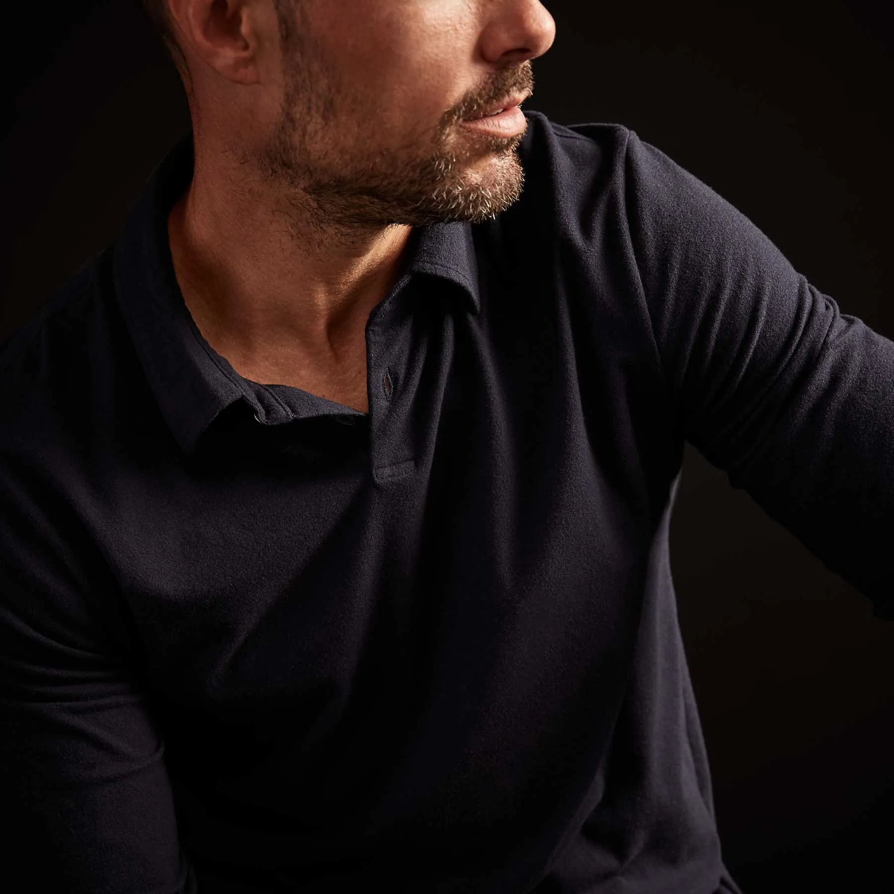 Brushed Stretch Jersey Long Sleeve Polo - French Navy sold by James Perse product image thumbnail 3