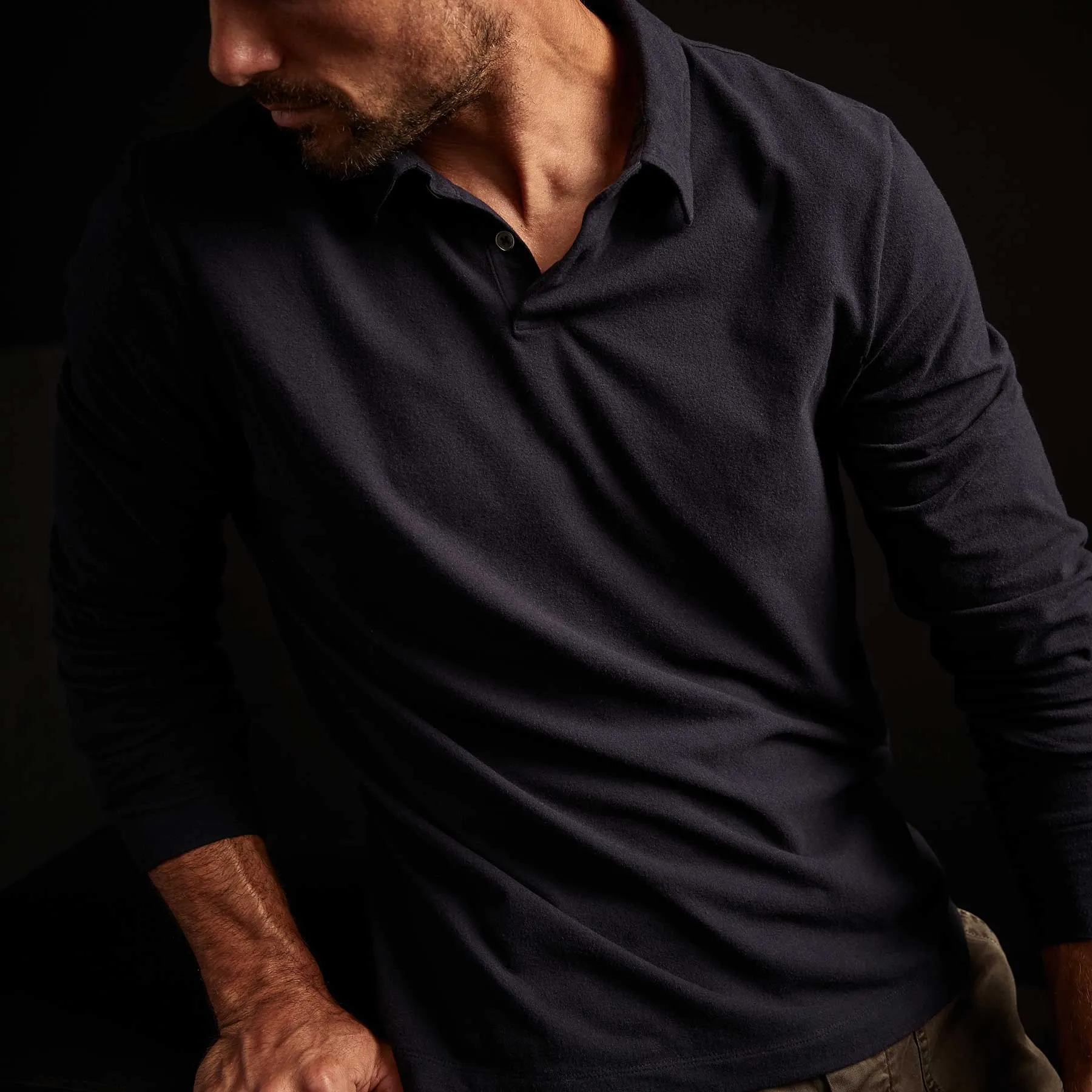Brushed Stretch Jersey Long Sleeve Polo - French Navy sold by James Perse