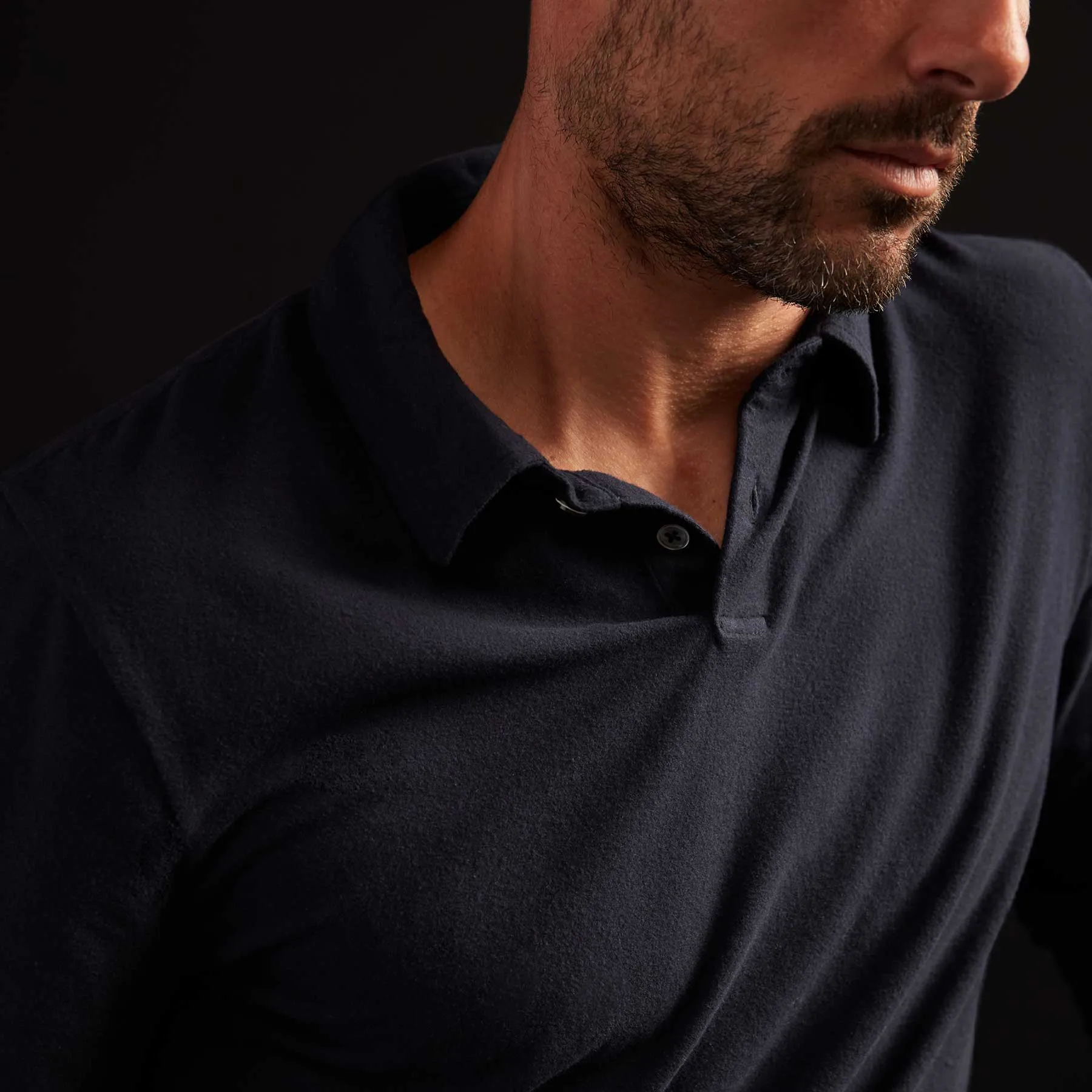 Brushed Stretch Jersey Long Sleeve Polo - French Navy sold by James Perse product image thumbnail 2