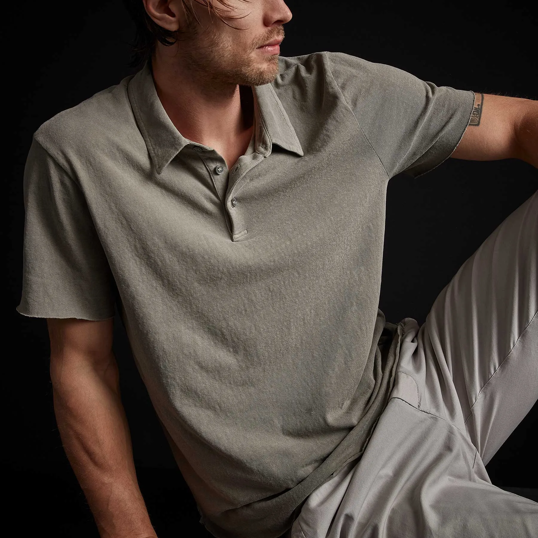 Recycled Brushed Jersey Polo - Greystone Pigment sold by James Perse product image thumbnail 3