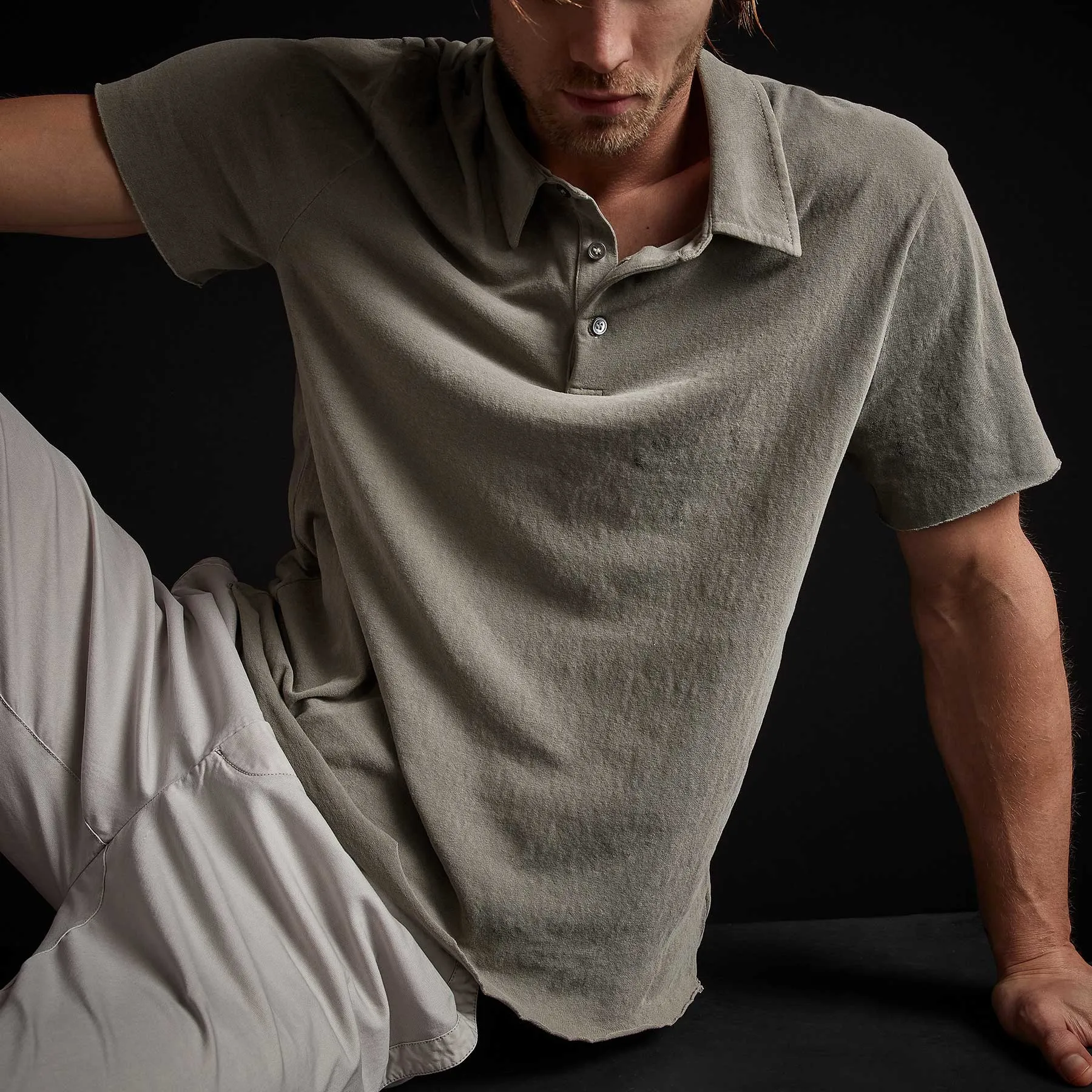Recycled Brushed Jersey Polo - Greystone Pigment sold by James Perse