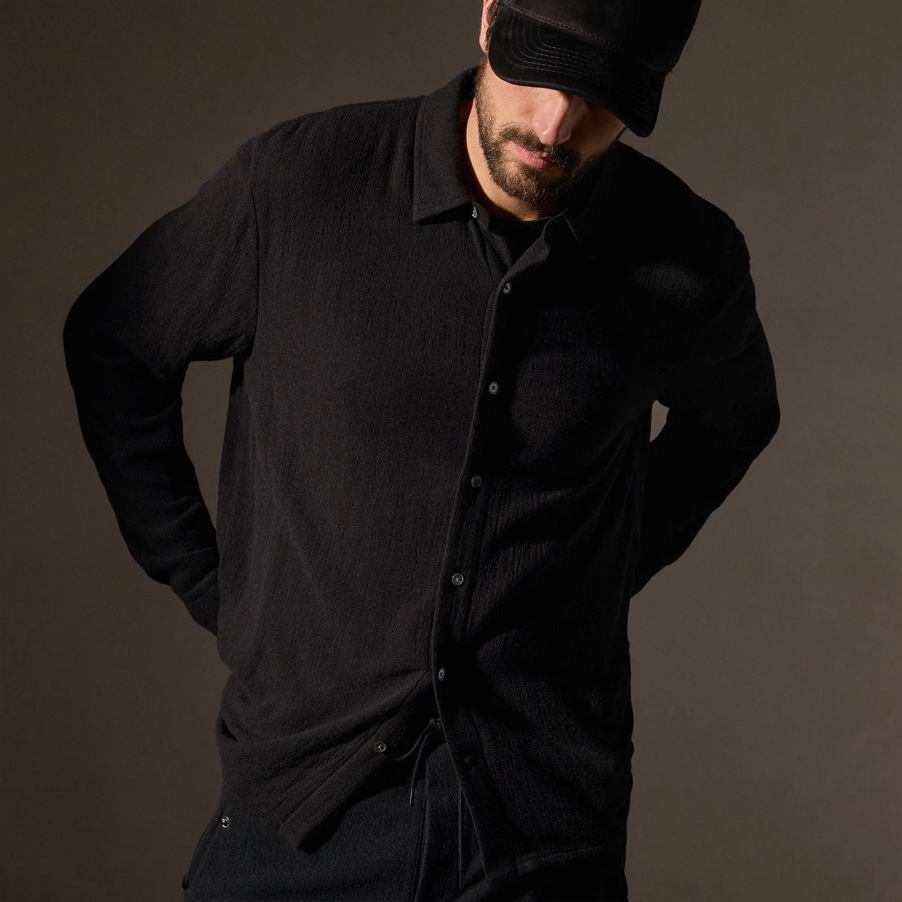 Solid Viscose Wool Shirting - Black sold by James Perse product image thumbnail 2